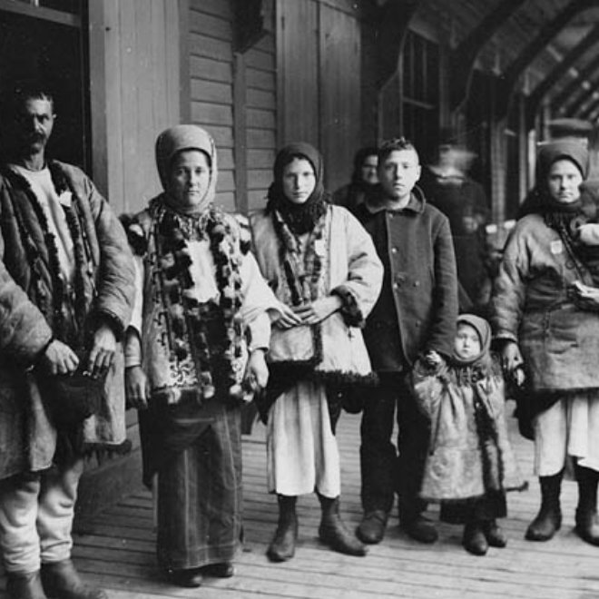 Bukovynian family in Quebec enroute to Edna-Star, Alberta, 1897